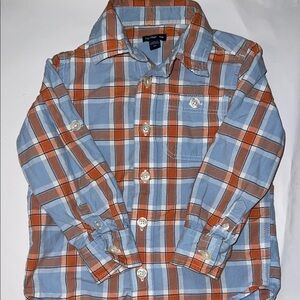 GAP Kids Orange and Blue Plaid Button-Down Shirt